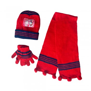 Παιδικό κόκκινο σετ σκούφος-γάντια-κασκόλ A0065